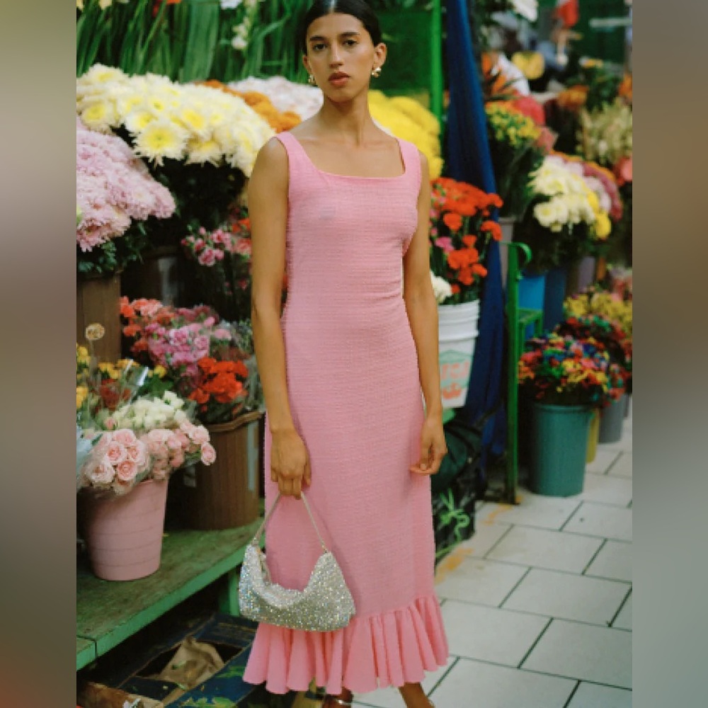 Loeffler Randall Pink Textured‎ Midi Dress Large